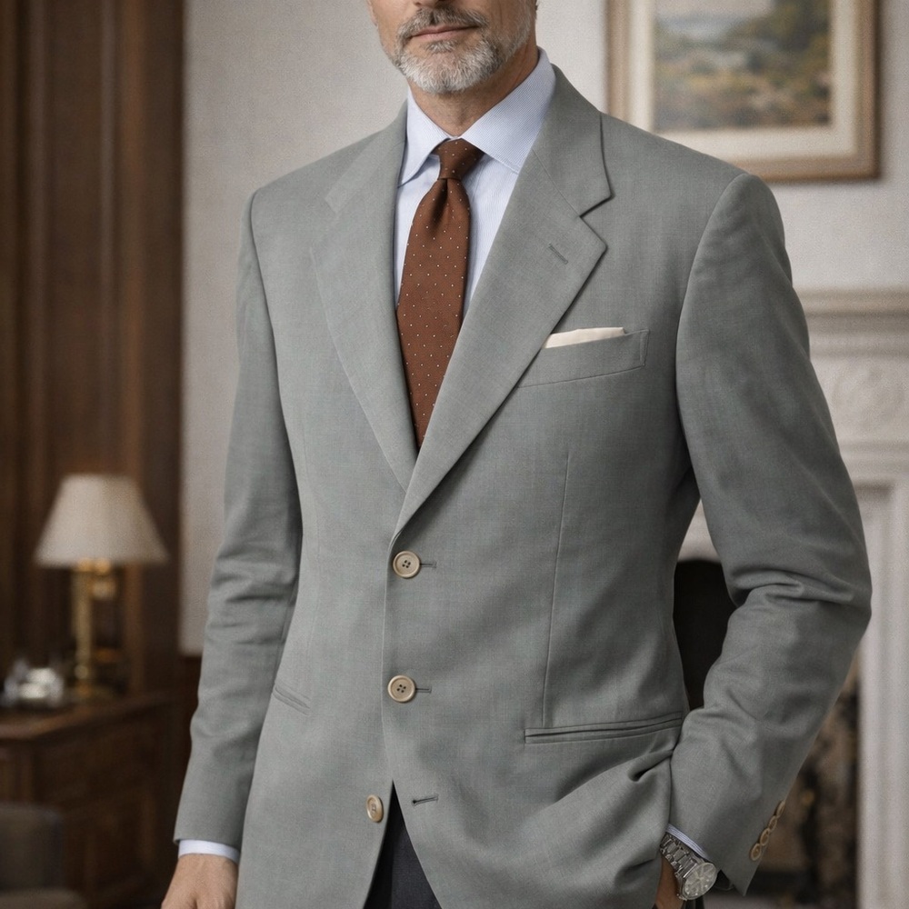 Vintage Giorgio Armani Wool Blazer Gray 3 Button Made in Italy Mens Large
